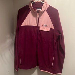 Colombia burgundy fleece and pink cotton jacket.